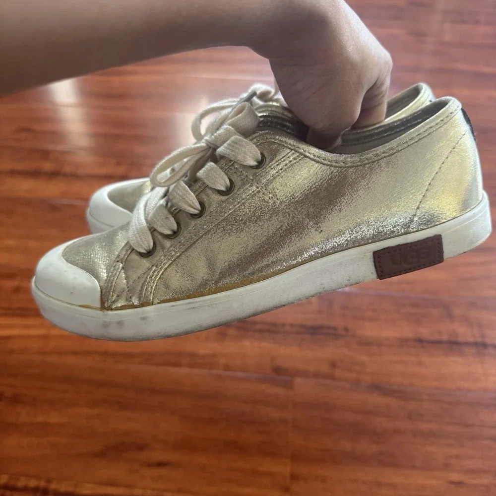 Ugg Mikki Canvas Trainers Sparkling Sterling Gold Youth Size 5 Womens Sz 6.5